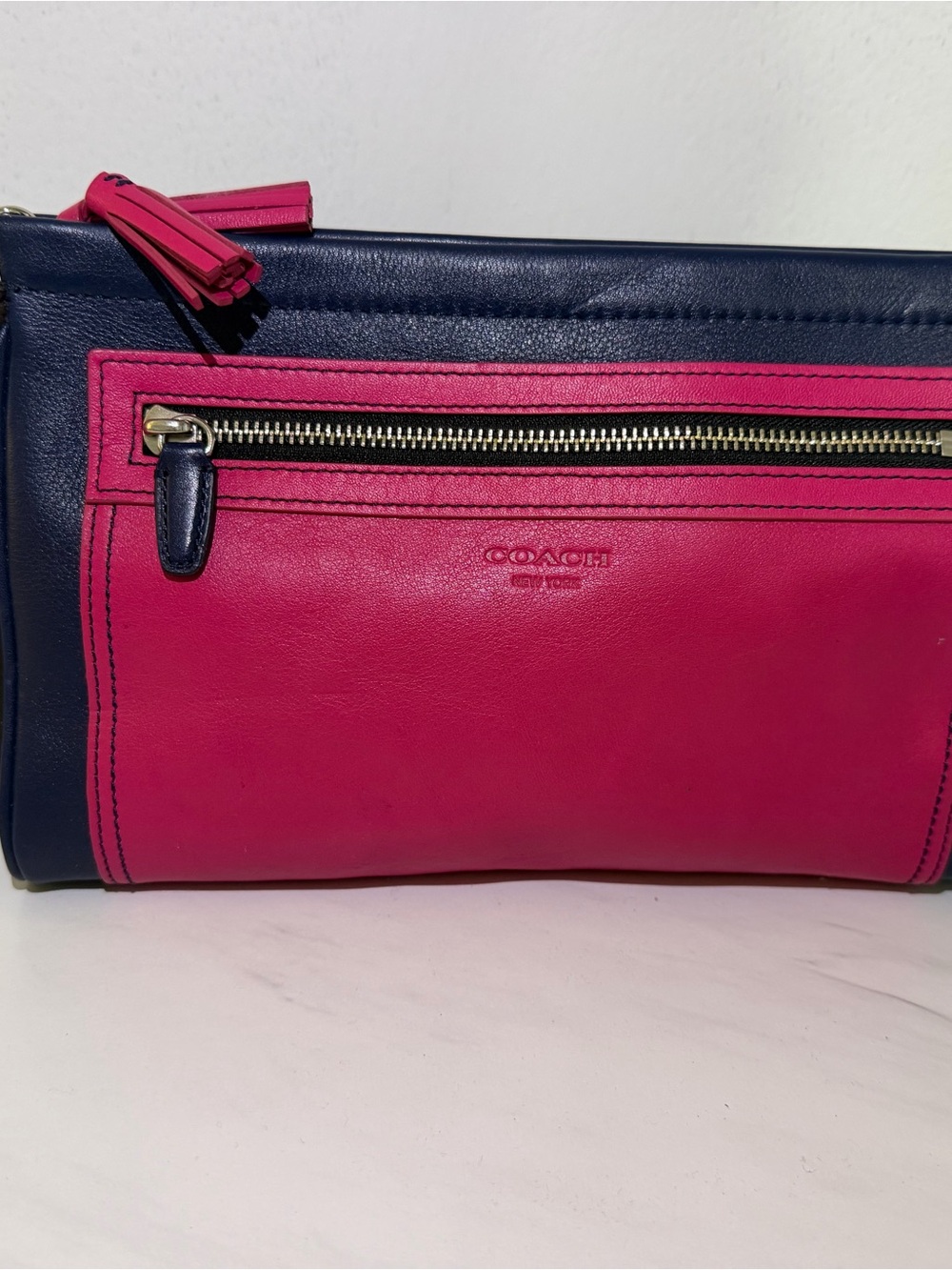 COACH Pink and Navy Leather Zip Wristlet
